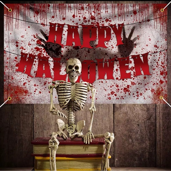 Bloody Halloween Banner Haunted House Wall Decoration Zombie Horror Party - Picture 4 of 5